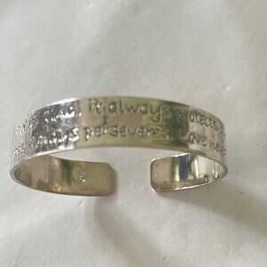 Premier Designs silver Love is patient Bible verse cuff bracelet